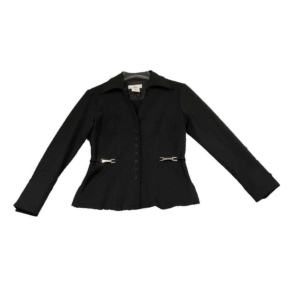 Vertigo Petite Women Long Sleeve Black Blazer With Sliver Tone Hardware Sz Pet M
